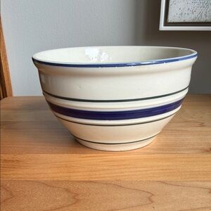 Vintage Tienshan Country Crock Stoneware ONE Bowl Blue Green Stripe Farmhouse 6"